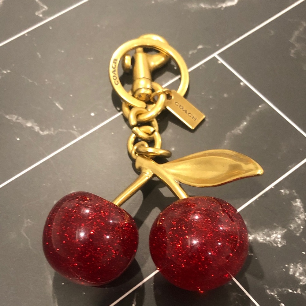 Coach Gold-Tone Keychain with Red Glitter Cherry Charms